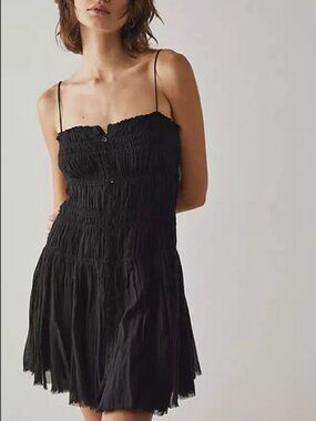 Free People FP One Lausanne Slip Black Smocked Dress New M
